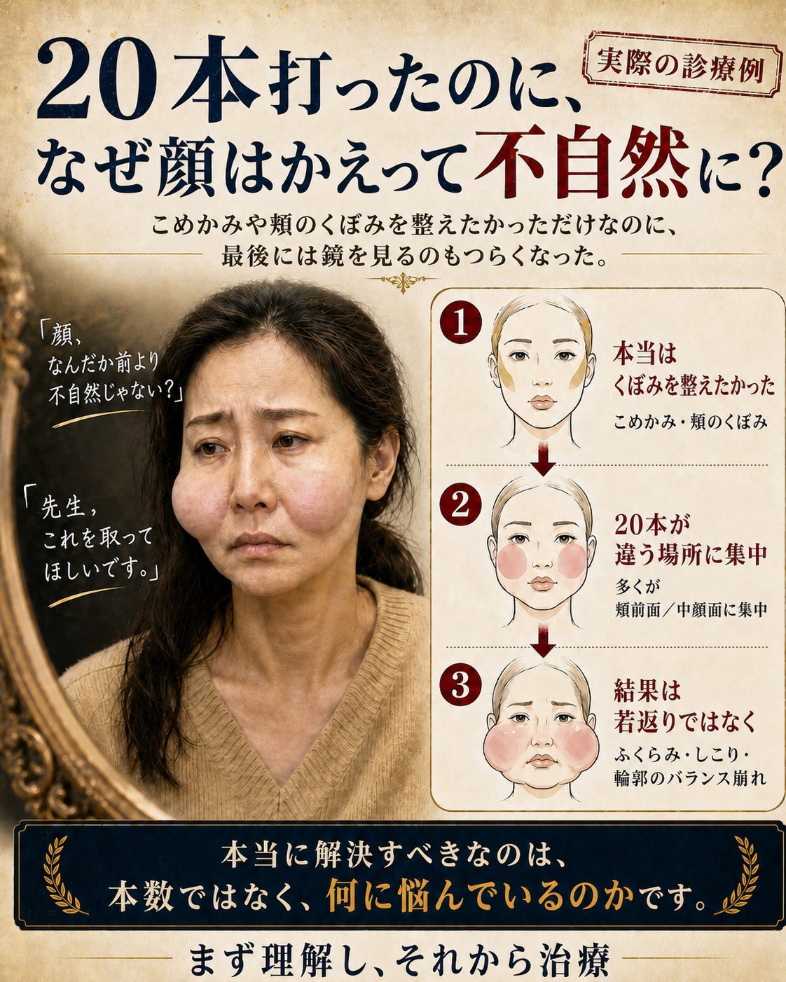 「フィラー20本」が解決策ではなく数字になった時：ある女性のフィラー修復物語