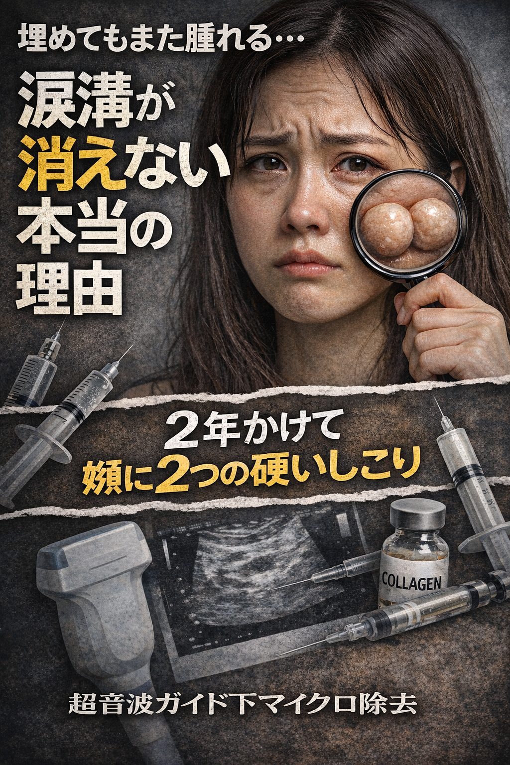 涙溝が改善せず、ゴルゴ線が硬く腫れ上がった？問題は注入不足ではなく、フィラーの移動かもしれません！